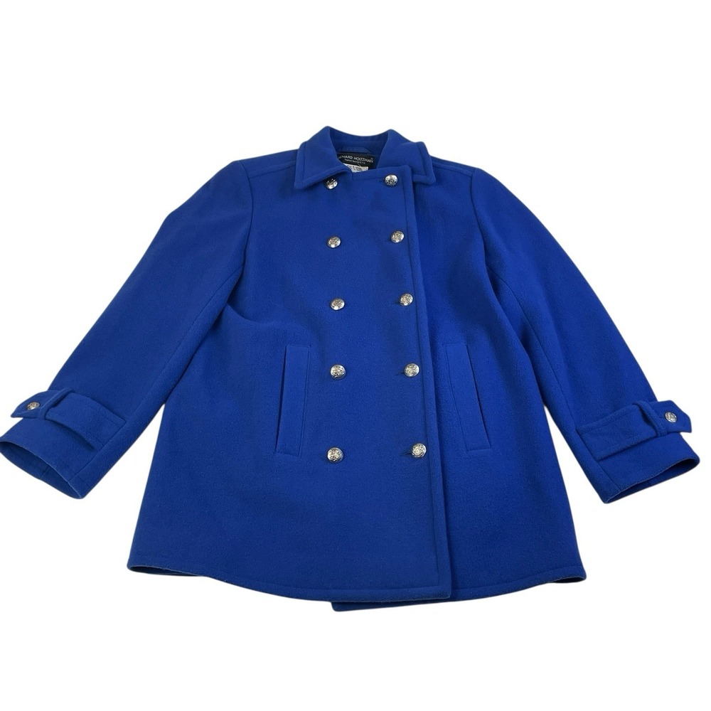 Vintage 90s Benard Holtzman Cobalt Blue Wool Peacoat Military Coat Size‎ 4